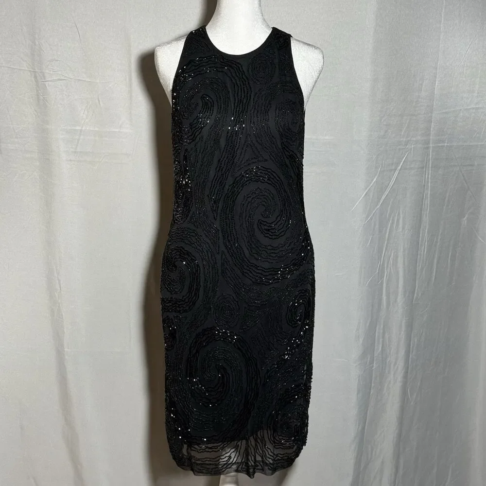 NWT Ellen Tracy Black Beaded Dress Size 10 Sleeveless Cocktail Formal Midi